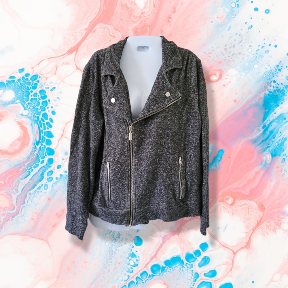 Style & Co | Y2K Black/Gray Marled Moto-Style Sweater Jacket (SIZE M)